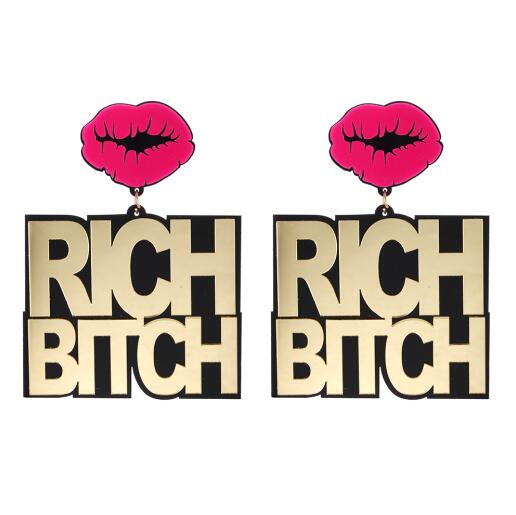 Girls Night 'RICH BITCH'  Big Pendant Earrings - GirlsNightcom