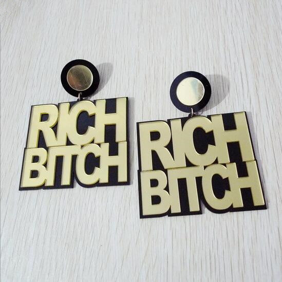 Girls Night 'RICH BITCH'  Big Pendant Earrings - GirlsNightcom
