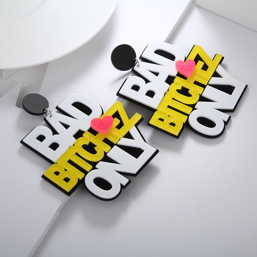 Girls Night 'RICH BITCH'  Big Pendant Earrings - GirlsNightcom