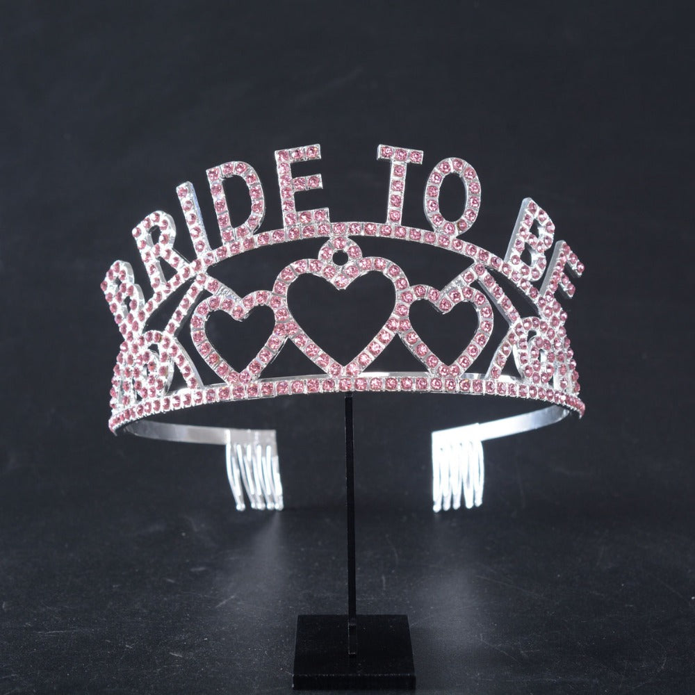 'The Crown Jewel', Bride-to-Be Pink Rhinestone Tiara - GirlsNightcom