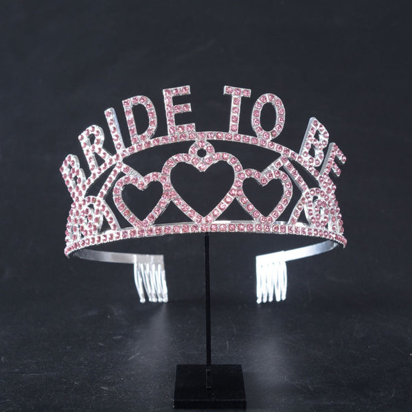 'The Crown Jewel', Bride-to-Be Pink Rhinestone Tiara - GirlsNightcom