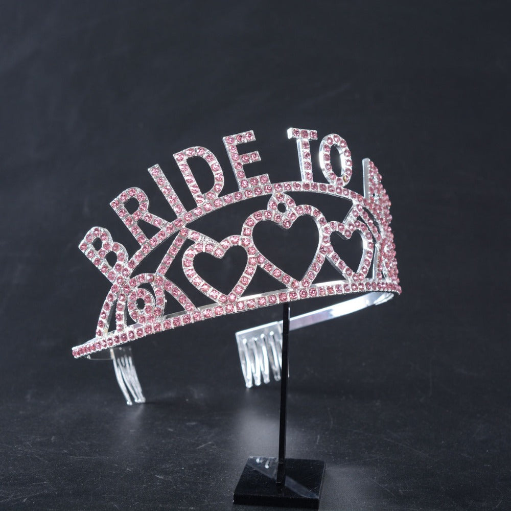 'The Crown Jewel', Bride-to-Be Pink Rhinestone Tiara - GirlsNightcom
