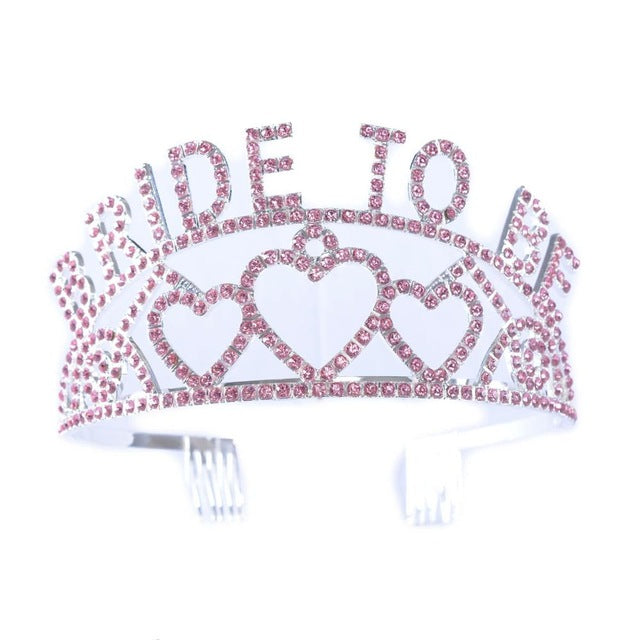 'The Crown Jewel', Bride-to-Be Pink Rhinestone Tiara - GirlsNightcom