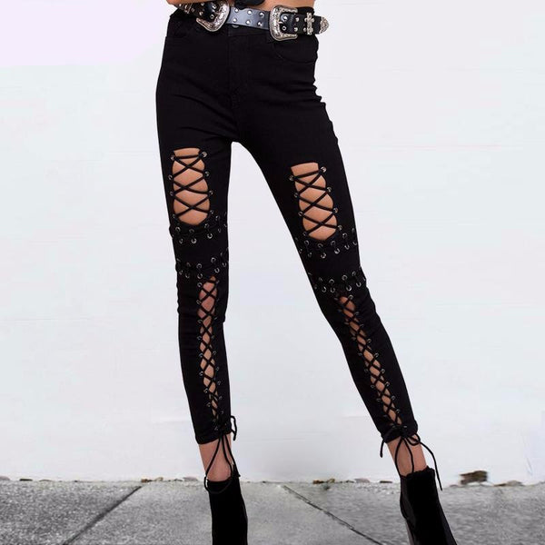 'Club Laced' Black Jeans - GirlsNightcom