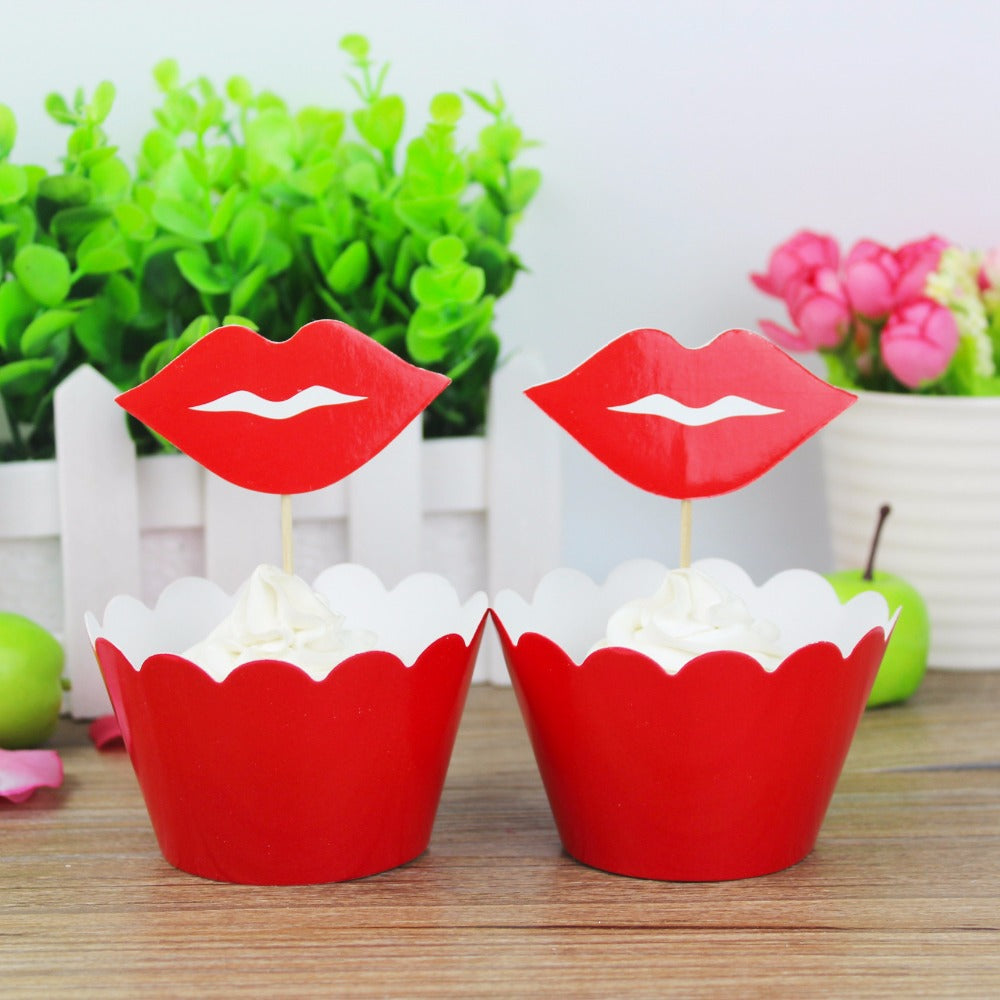 GirlsNight Sexy Red Lips Cupcake Wrappers & Toppers - GirlsNightcom